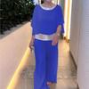 Women's Two Piece Set Crew Neck Short Sleeve Top Wide Leg Pants Loose Casual Outfit