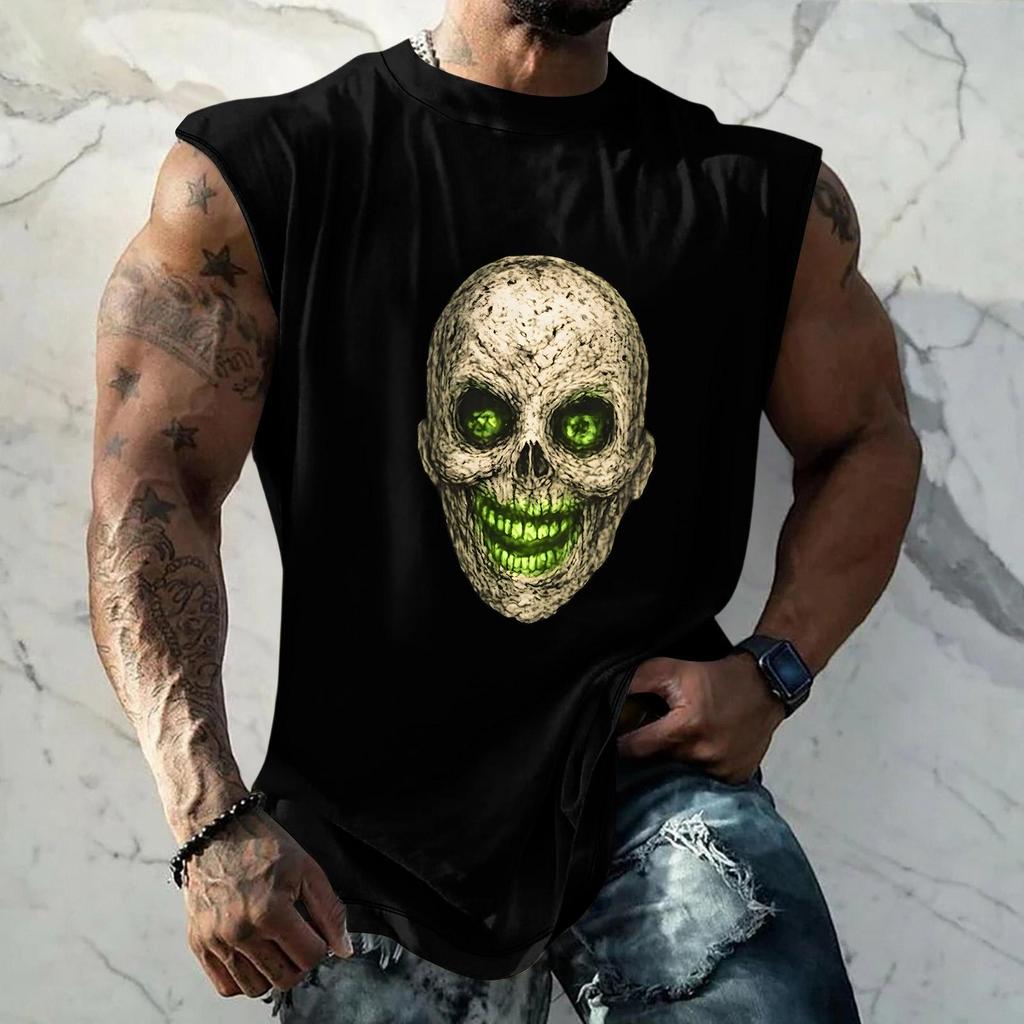 Men's Loose Fit Sleeveless Tank Top Casual Sports Muscle Shirt Halloween Print Comfortable Breathable Lightweight Summer Wear