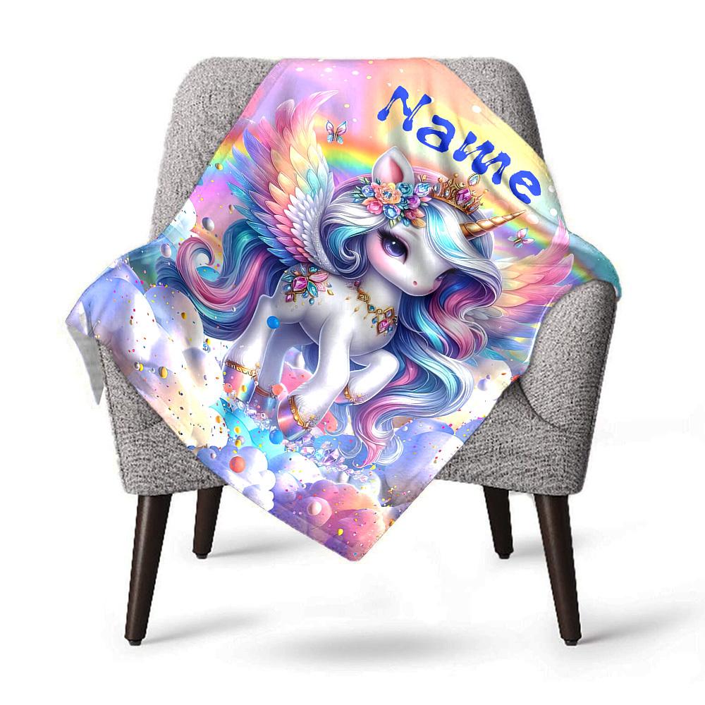 Unicorn Theme Home Customize Your Name Blankets Comfortable Soft Lightweight Allseason Multipurpose Blanket For Picnics Sofas Offices Beds Living