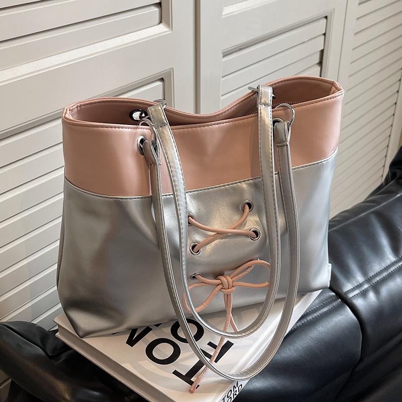 Commute Large Capacity Women Tote Bag High Quality Versatile Contrast Color Shoulder Pack Leisure Handbag For Travel