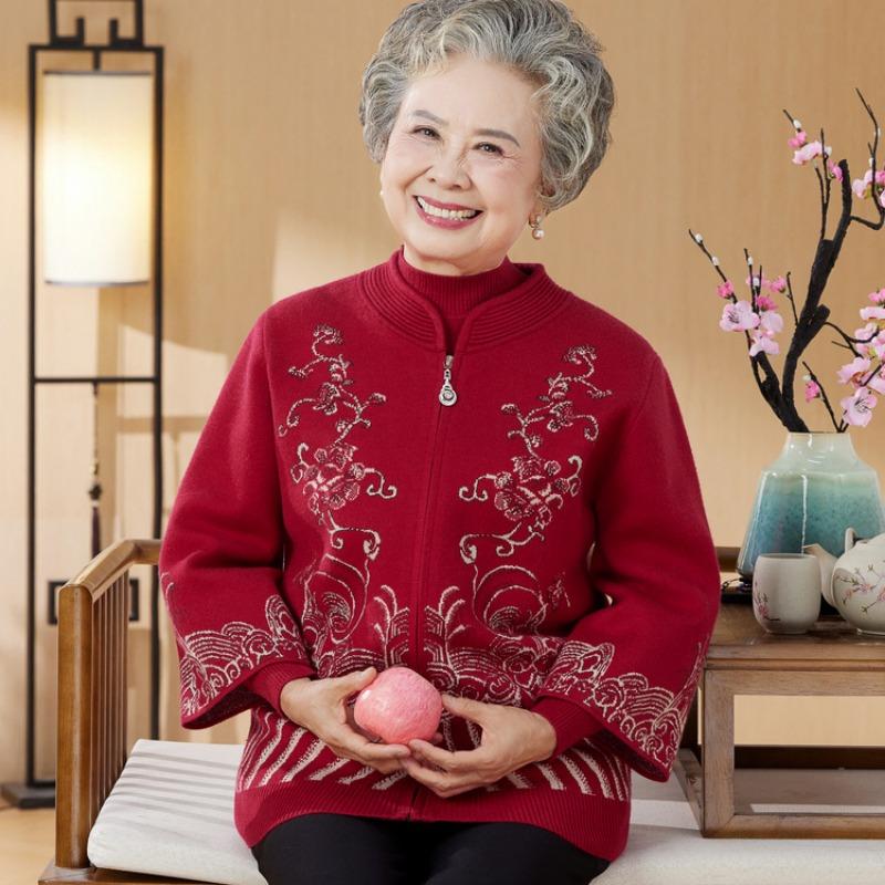 Mom, wife, autumn and winter plush sweater for the elderly, autumn two-piece set for grandma, autumn and winter set, plus size cardigan.