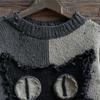 Halloween Skummel Ansikt Genser for Kvinner Patchwork Trykk Strikket Genser Topp Langermet Rund hals Sydd Høstantrekk