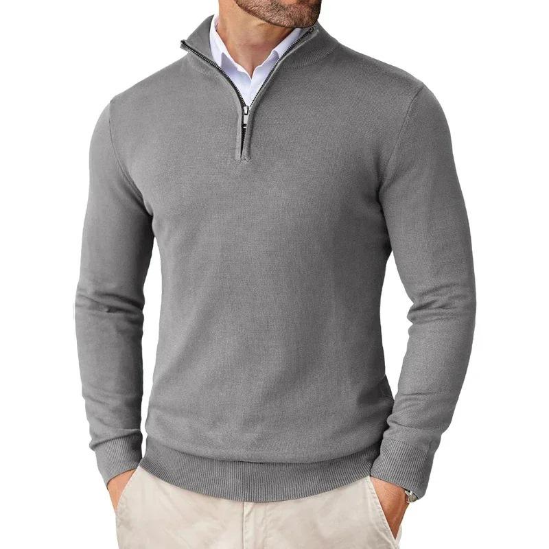 Sudadera de manga larga con media cremallera y cuello alto para hombre - Top cálido casual de invierno/otoño