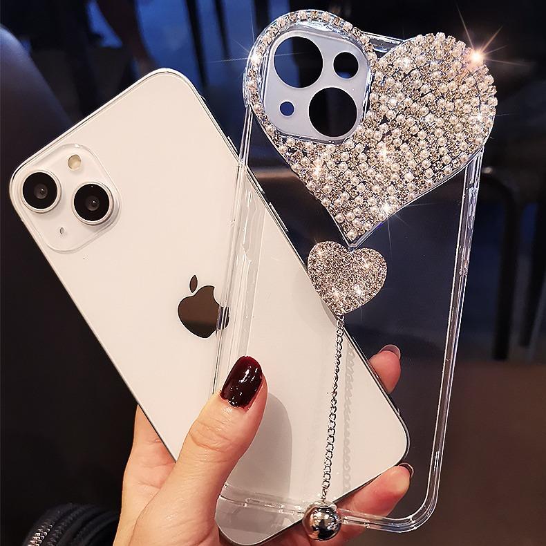 Creative Heart-shaped Water Diamond 15Promax for IPhone16 Phone Case, Apple 14 Protective Case 13, Fashionable and Luxurious