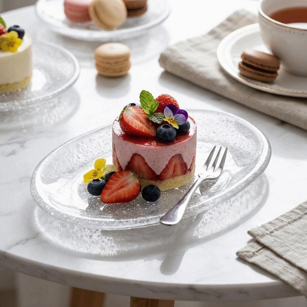 Exquisite Glass Dessert Dish Oval Shape Spit Bone Plate Simple Cold Dishes Restaurant