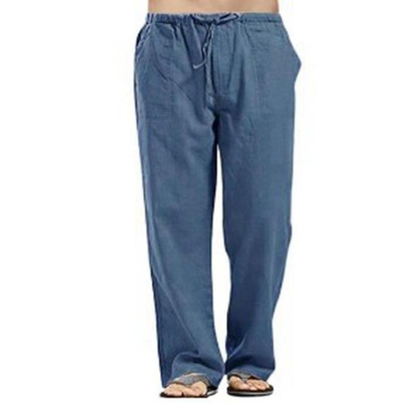 2021 Men's Linen Large Size Cotton Pocket Trousers Casual Loose Pants In 10 Colors