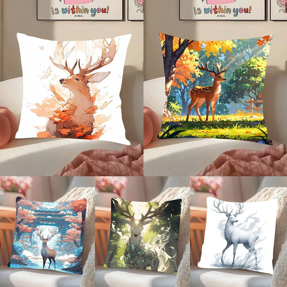 Deer Forest Animals Pillow Case Fashion Square Pillowcase Bedroom Sofa Room Ins Decoration Leisure