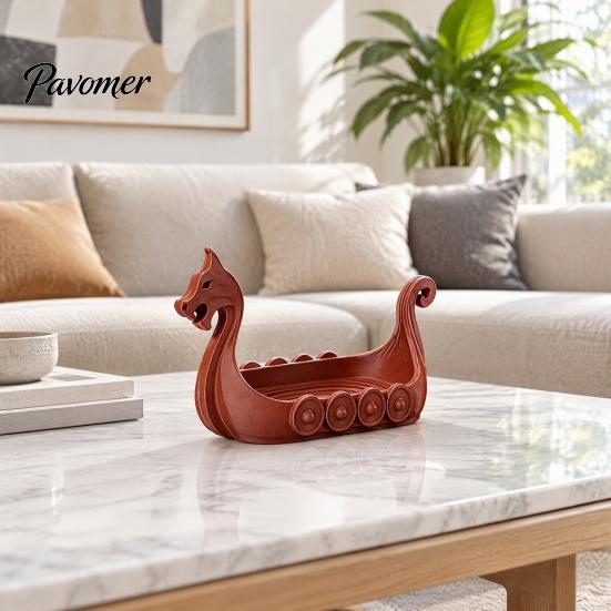 Dragon Boat Ornaments 3D Printed Figurine, Nordic Style Viking Ship Ornament, Creative Small Accessory Organizer Desktop Storage Tray, Decorative