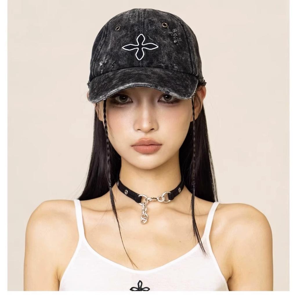 Cross Flower Denim Baseball Cap Street Hot Girl Travels Sun Brim Hat Baseball Cap Women New Style