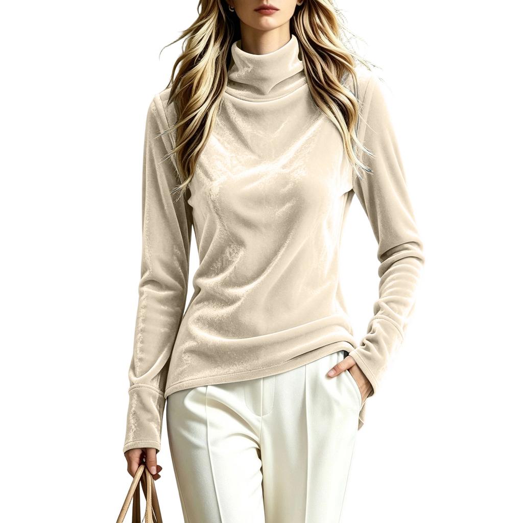 Modischer Damen-Pullover aus Samt mit hohem Kragen, lockerem Schnitt und langen Ärmeln für den Winter