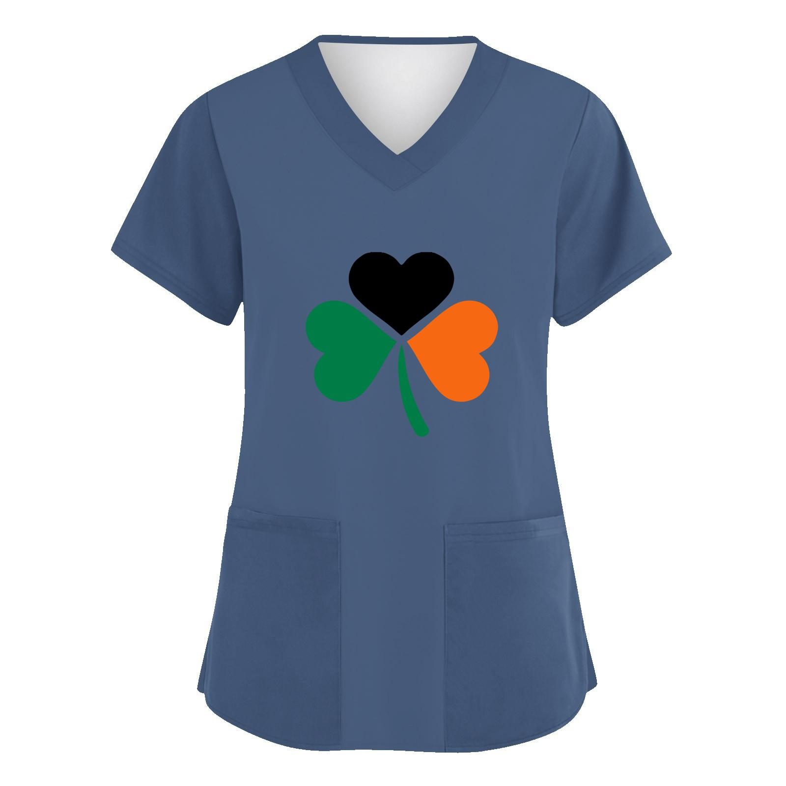 

Жіночий модний робочий одяг з V-подібним вирізом і короткими рукавами з принтованими кишенями XXXXL