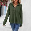 BITCED Women's Fall/Winter Polo Neck Button-Up Solid Color Long-Sleeve T-Shirt