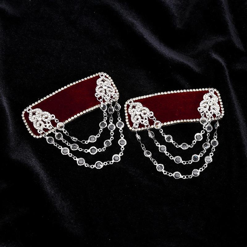 

Generic Pair Of Mongolian Style Chinese Knot Chain Decor BB Clips Velvet Rhinestone Hair Clips For Women Girls Bangs Daily Party