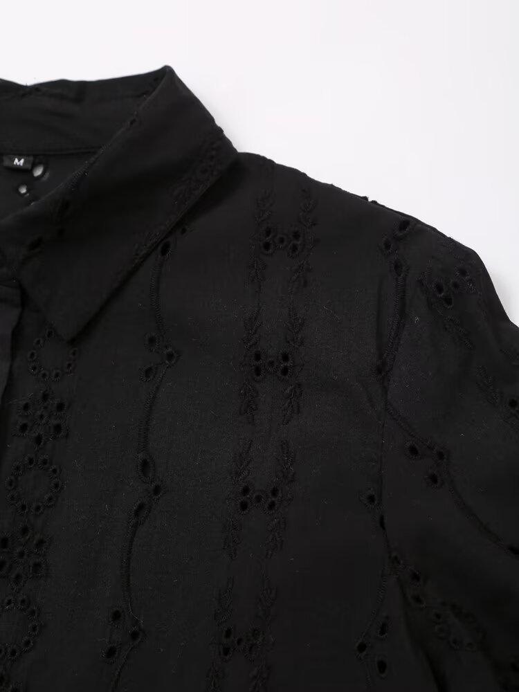 2024 Autumn Women's Fashion: European & American Style Embroidered Long Sleeve Shirt