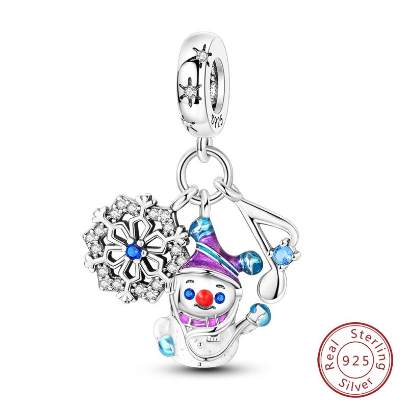 New Winter Charms Bead Copper Snowflake Snowman Penguin Deer Dangle Fit Bangle Bracelet Necklace Diy Jewelry
