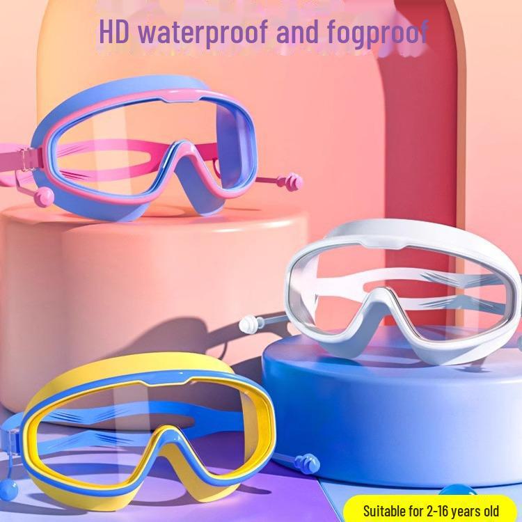Adult & Children Silicone Goggles: Waterproof, Fog-Proof, Large Frame with Built-in Earplugs