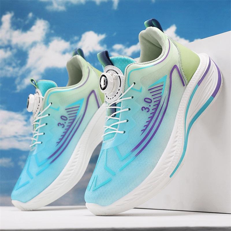 Men's Shoes Mesh Breathable Youth Casual Sports Shoes Rotating Button Lace-Free Non-Slip Running Shoes