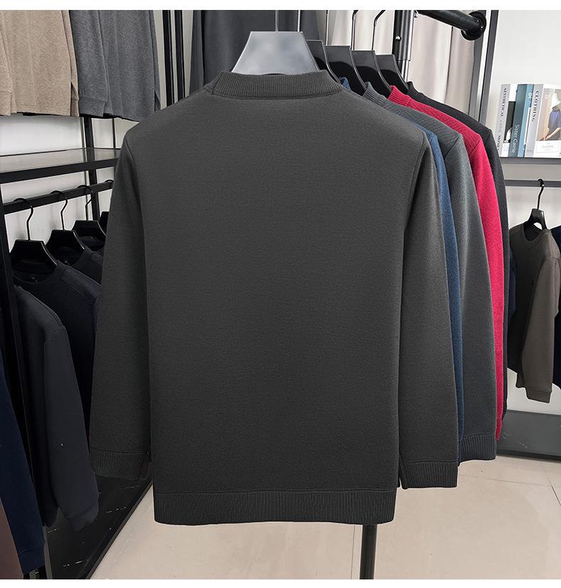 Men's Thick Plush Fleece Knit Top - Round Neck, Warm Base Layer for Winter/Autumn