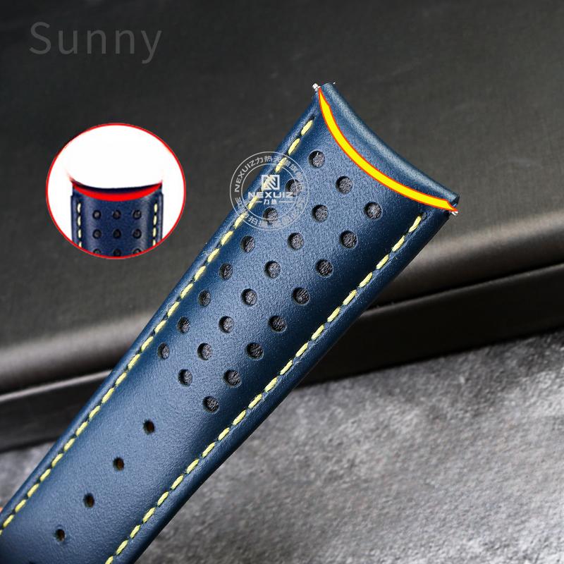 For Citizen Blue Angel 22 23mm Steel Needle Buckle Yellow Line Air Eagle At8020 Jy8078 Men's Arc Genuine Leather Watchbands