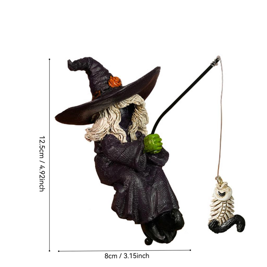 Halloween Festival Fishing Witch Resin Crafts Small Ornaments Fishing Fish Tank Ornaments Decorations