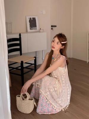 Vacation Seaside Dress Women Lazy Wind Bohemian Long Dress Suspender Skirt