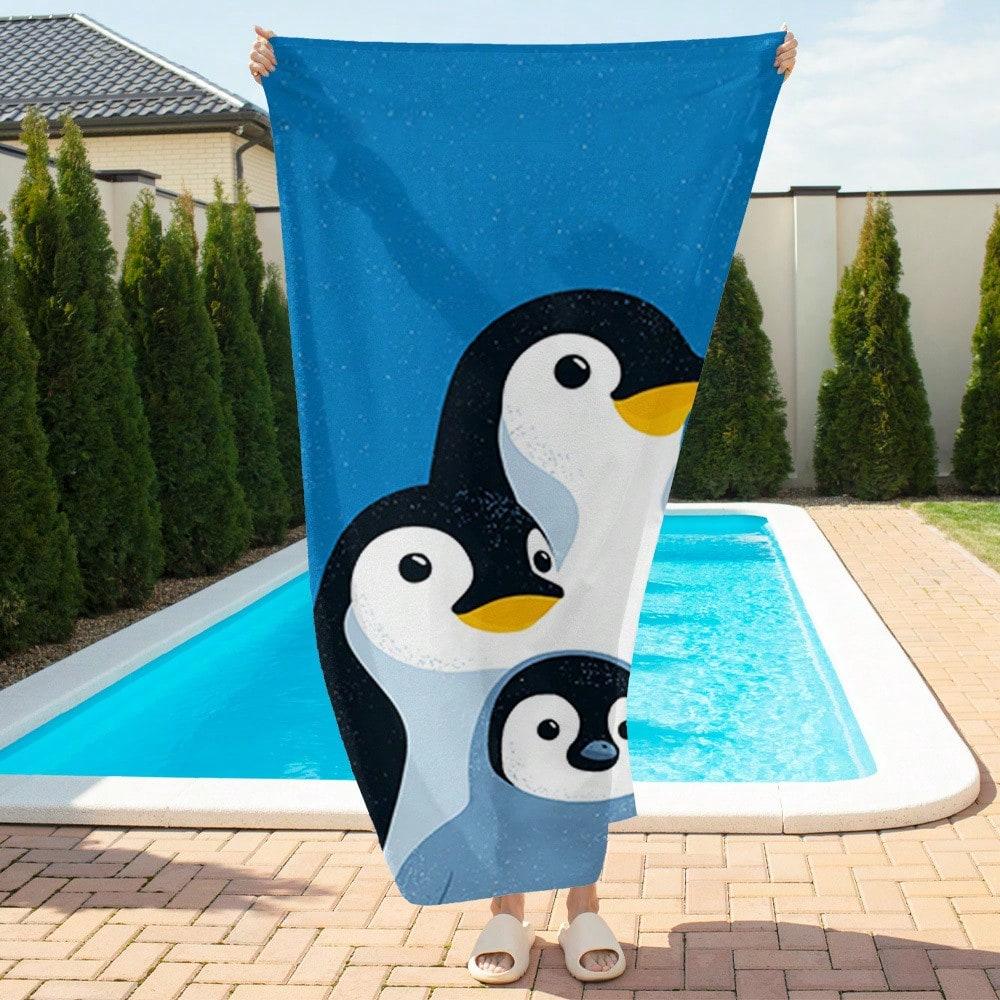1 Stück Pinguin-Familie Strandtuch Einseitiger 2D-Druck Niedliches Weiches Strandtuch Strand Pool Badezimmer Handtuch Warme Atmosphäre Zubehör Geschenk