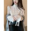 Plus Size Women's Lace Inner Shirt: Elegant Long Sleeve Mesh Top for Autumn/Winter