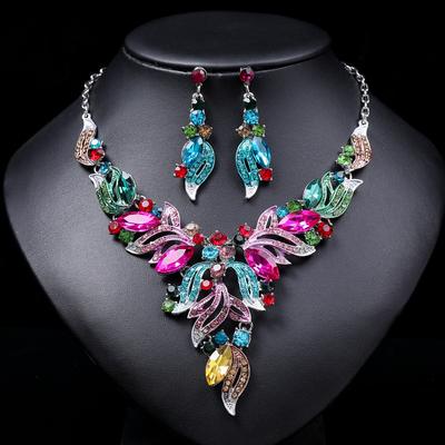 Kristall Strass Halskette Ohrring Set Hochzeit Party Kostüm Schmuck Zubehör