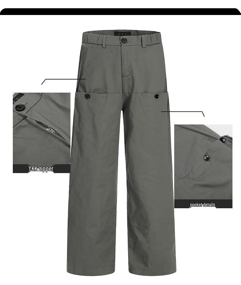 Yongfang Unisex Retro Arbeitshose mit funktionellem Weitbein-Design und großen Taschen