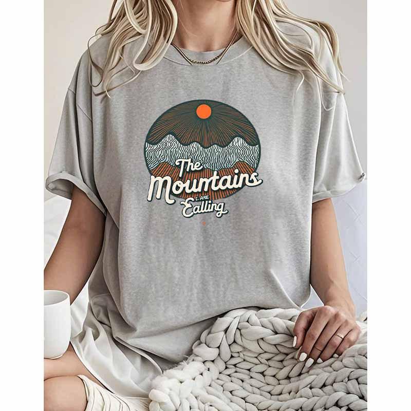 Polyester 100% The New Short-sleeved T-shirt of The Mountains Are Calling Graphic T Shirts Aesthetic Women Clothes Harajuku