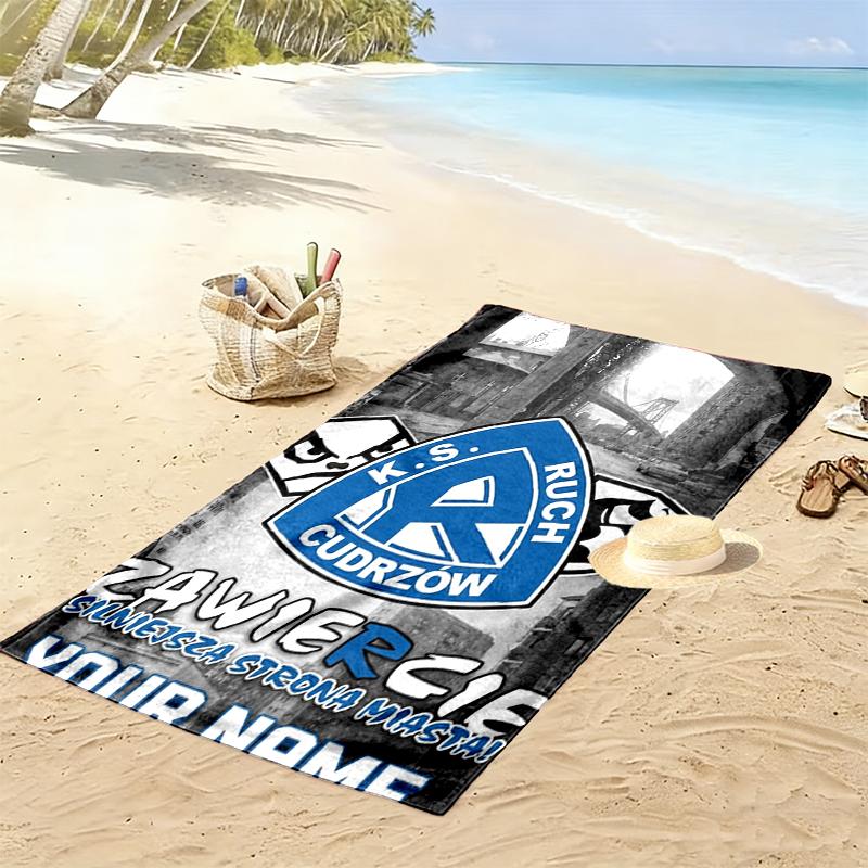 Custom Name Ruch Chorzw Print Beach Towel, Large Soft Quick Dry Towel for Beach Camping Swimming