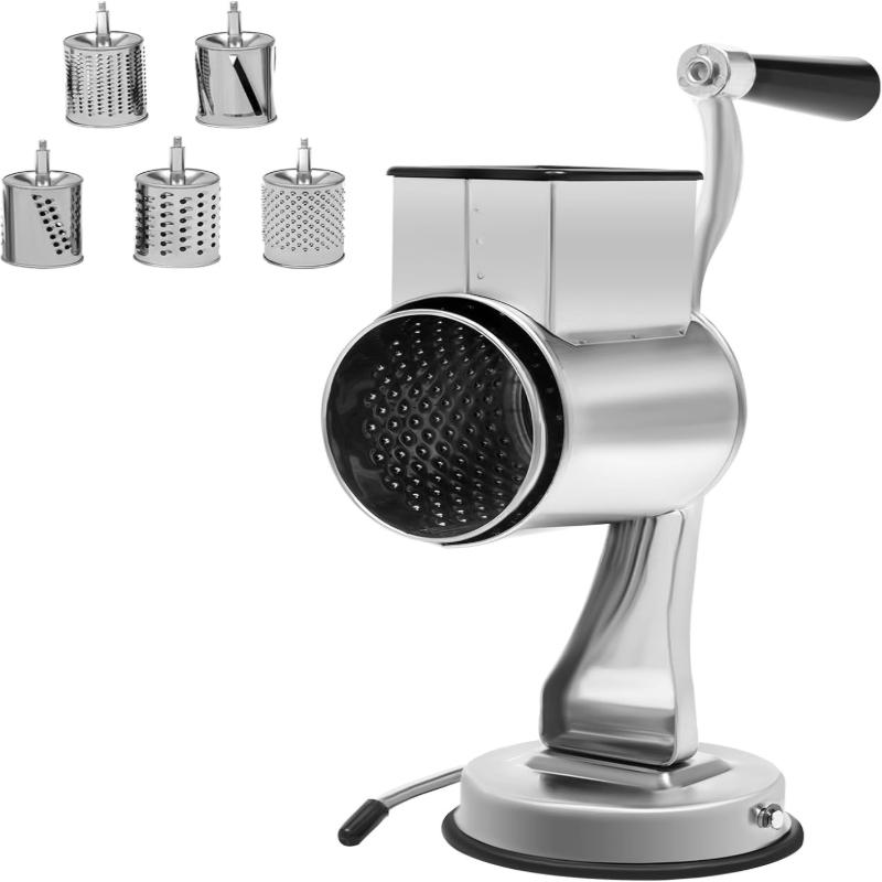 

5-в-1 Настільна нержавіюча сталь Роторна ручна овочево-сирна терка Слайсер для картоплі Кухонна шинковка Кругла подрібнювачка для їжі з лезами