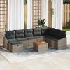 9 Piece Grey Garden Sofa Set with Cushions and Storage