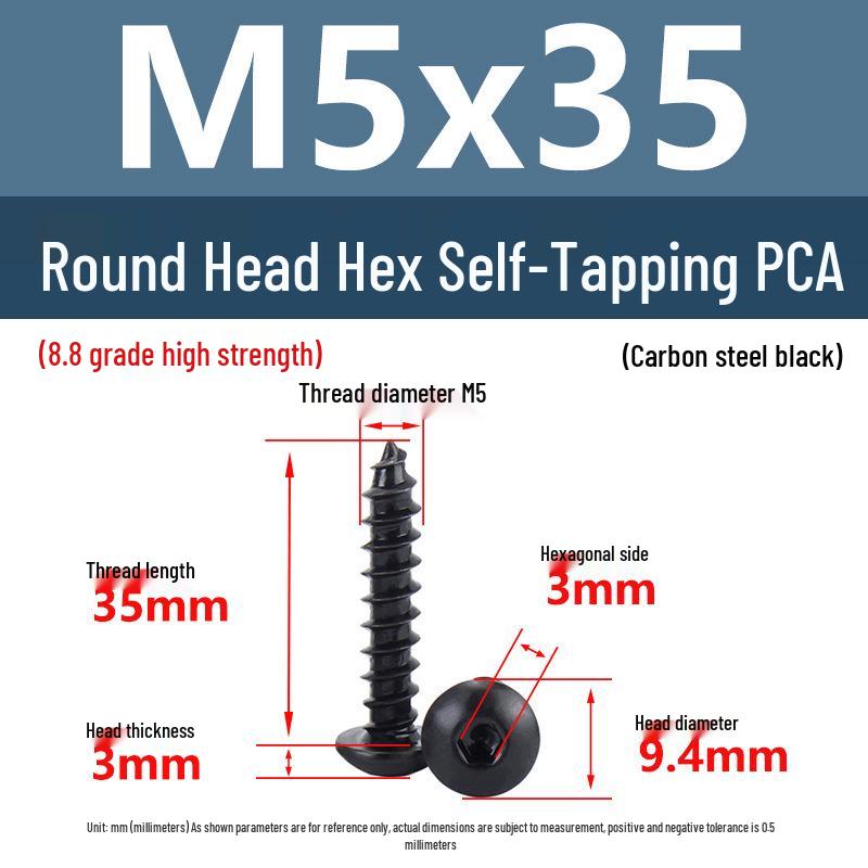 Yigu Černé šrouby s vnitřním šestihranem s vysokou pevností, třída 8.8, M2-M6, kulatá/talířová hlava