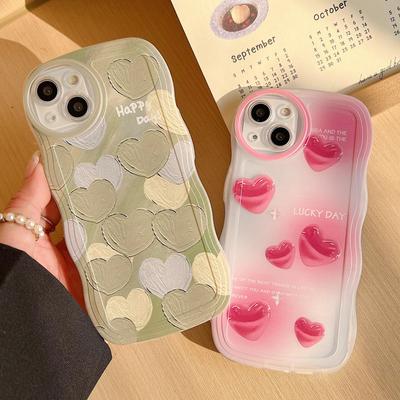 Husa din silicon pictata cu marginea undelor transparente pentru Samsung A34 A54 A24 A14 iPhone 14 15 13 Xiaomi Redmi Note 12 11 10 Funda Cute Cartoon Love Heart Cover