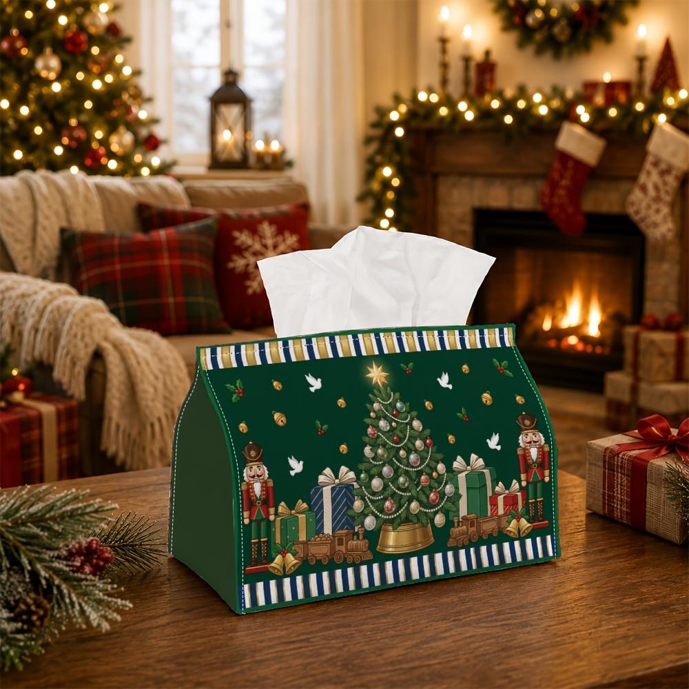 1pc Classic Elegant Christmas Tissue Box | Multi-Functional Seasonal Napkin Dispenser, Suitable for Home, Xmas Parties Nutcracker Soldier Pine Tree Tr