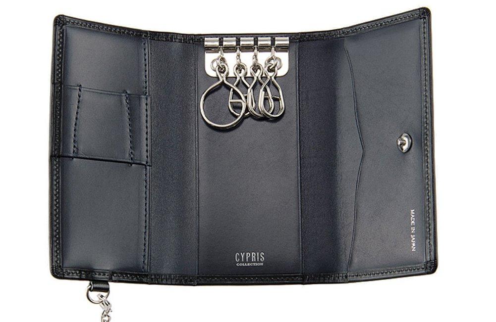 CYPRIS COLLECTION Box Calf Limpid Calf Leather Key Black and Perfect Gift for or Boyfriend & Case, Navy, 4684, Father's Day, Birthday,
