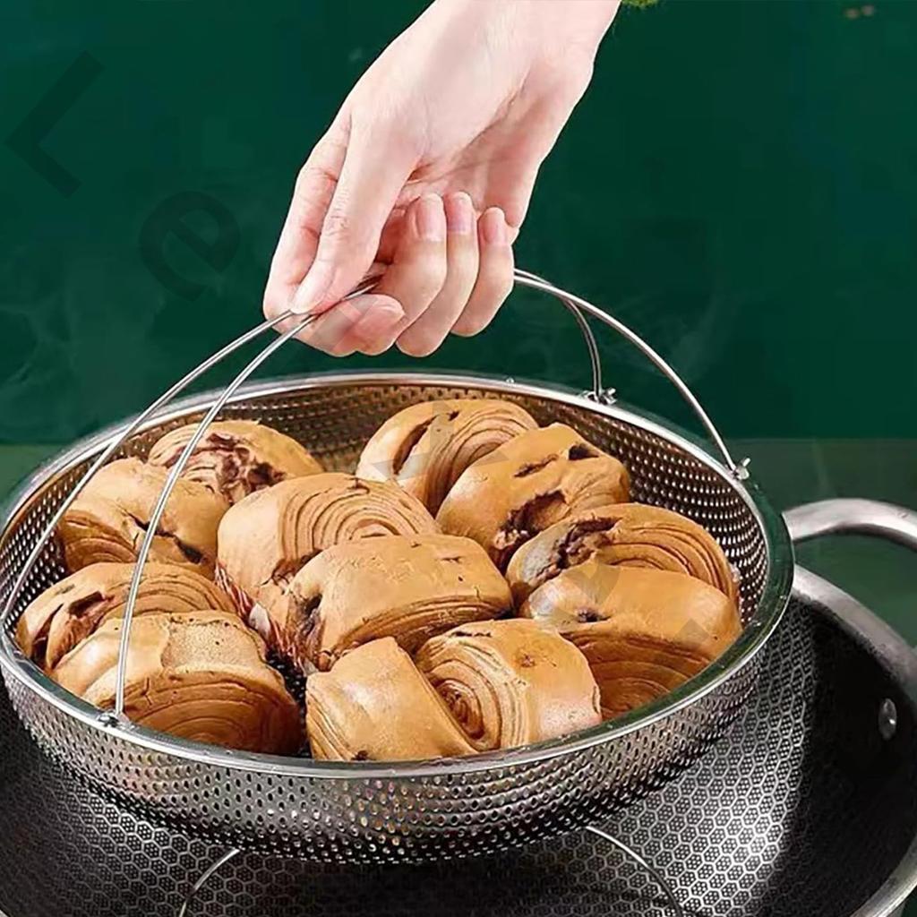 Steamer Cooking Suitable for Frying Round Colander with Handle and Multifunctional Steaming Plate for Easy Steaming on Frying Multifunctional Food