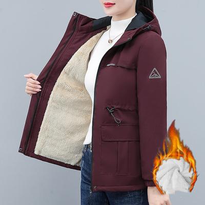 Women's Plus Size Jacket with Fleece Lining Zipper Jacket Warm Hooded Coat Puffy Warm Top