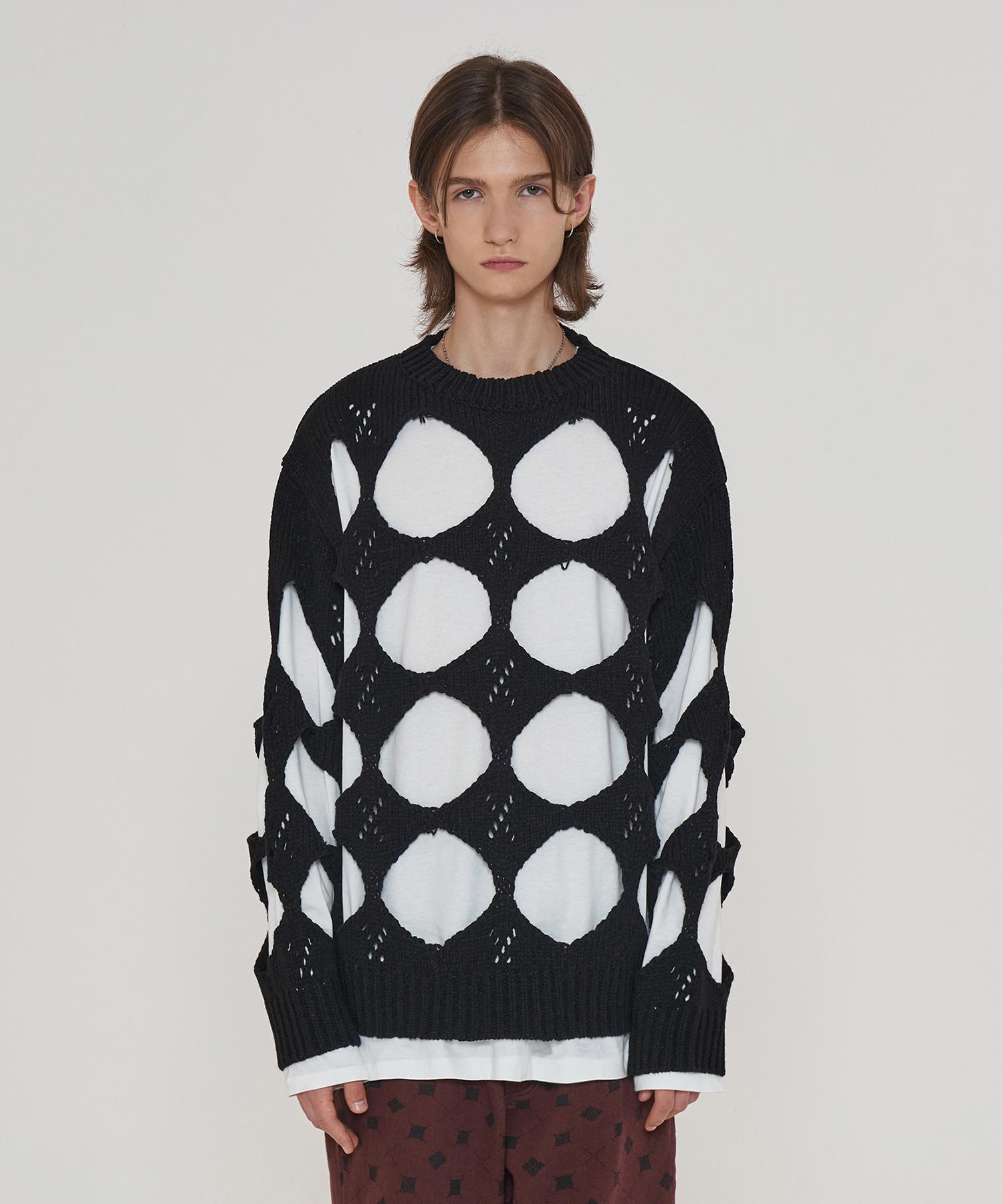 Analogoid Hole Argyle Round Knit / Black Black/L