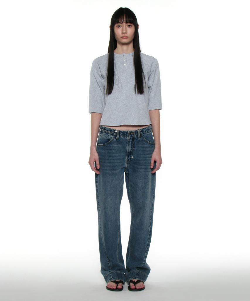 PARTIMENTO WOMEN Pwc Henley Neck Three-Quarter Sleeve Tee_Melange