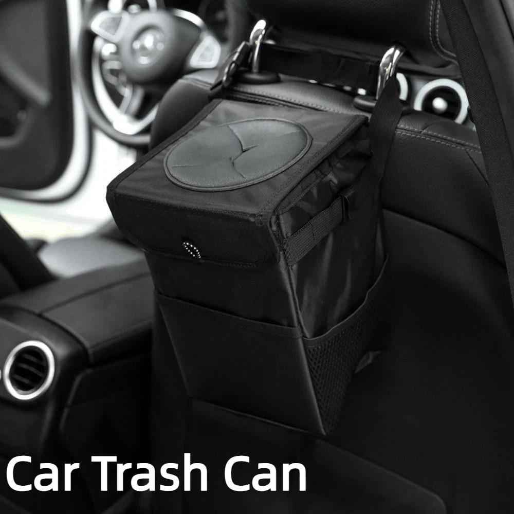 Washable Car Trash Can Waterproof Car Organizer With Lid Hanging Garbage Bag Car Accessories
