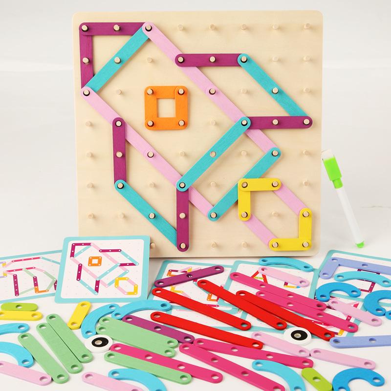 Montessori Geometric Math Pegboard Puzzle - Wooden Educational Toy for Kids