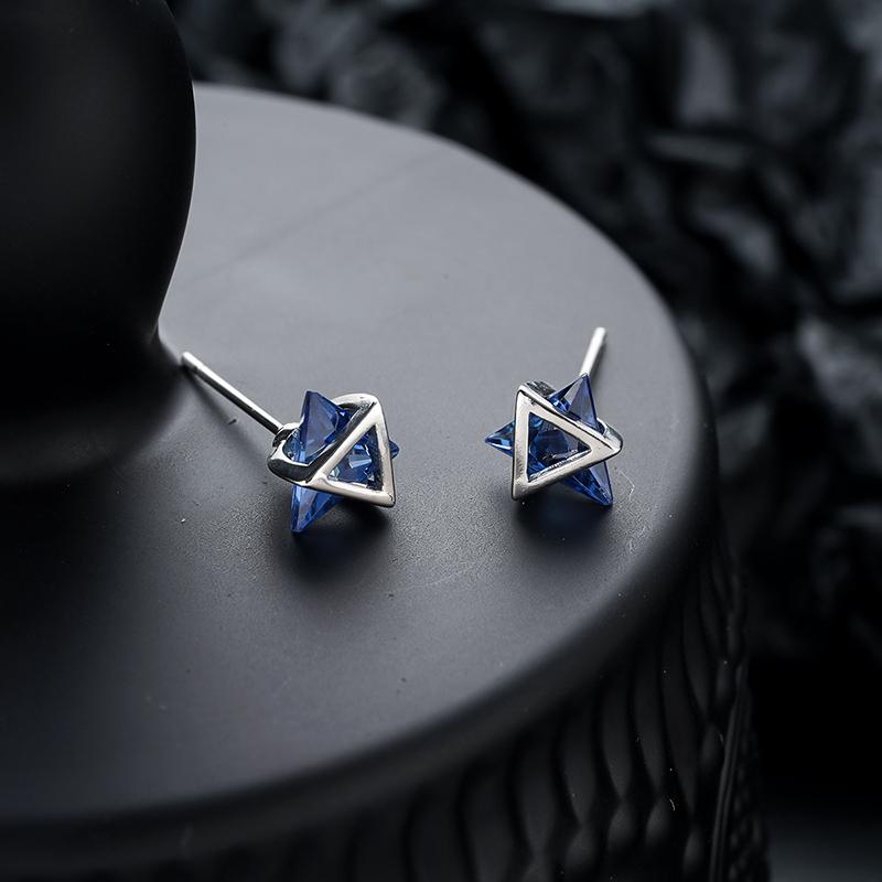 

Fashionable Geometric Triangle Metal Inlaid Zircon Earrings Neutral And Simple Daily Jewelry Gifts синий