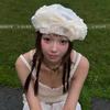 Korean Ins Blogger Sweet Lace Flower Headscarf Hat Bow Beret Niche Face Small Painter Hat
