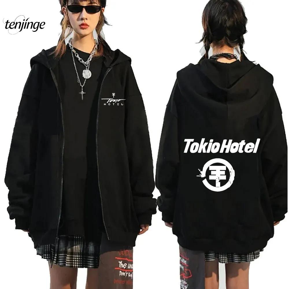 Tokio Hotel Hoodie Rock Band Kaulitz Print Zipper Hoodies Fleece Hooded Sweatshirts Men Women Hip Hop Streetwear Zip Up Jacket
