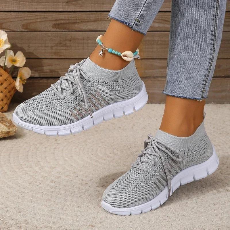 Summer Women Mesh Breathable Casual Shoes Woman Slip On Lightweight Sneakers Girl Lace Up Fashion Comfortable Walking Shoes
