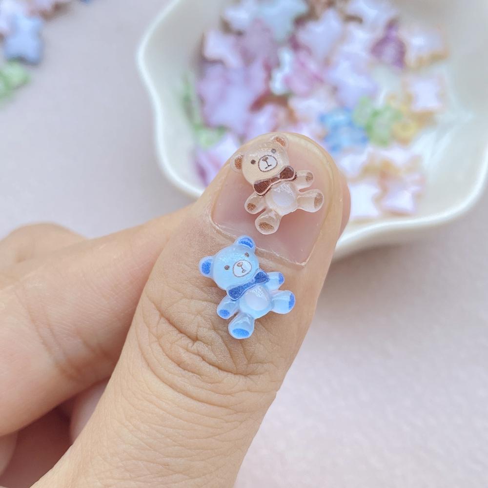 50Pcs Cute Mini Cartoon Little Bear Nail Art Resin Designer Charms DIY Craft For Nail 3D Decorations Jewelry