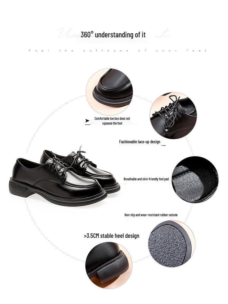 Woodpecker Women's British-Style Leather Loafers, Lace-Up Flats, New for 2025 Spring/Autumn