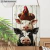 2D Flat 1pc Vintage Aluminum Sign Farm Animals Stacked Cow Pig Chicken Wall Decor Plaque for Home Kitchen Farmhouse Countryside Decor